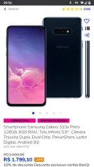 Smartphone Samsung Galaxy S10e Preto 128GB | R$1.999