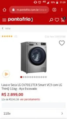 Lava e Seca LG CV7011TC4 Smart VC3 com LG ThinQ 11kg – Aço Escovado