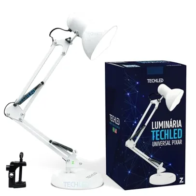 Luminaria Mesa Articulada Escritorio regulavel Leitura Base metal Articulavel Branca