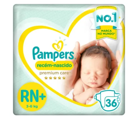 Fraldas Pampers Premium Care Recém Nascido RN+ 36 Unidades