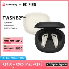 Edifier twsnb2 pro tws anc sem fio bluetooth fone de ouvido cancelamento ruído