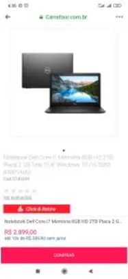 Notebook Dell Core i7 Memória 8GB HD 2TB R$ 2899
