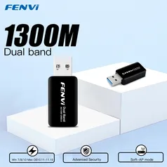 Adaptador wi-fi Fenvi 1300mbps Banda Dupla 2.4g/5ghz Usb 3.0 Sem Fio Adaptador 802.11ac Wi-fi