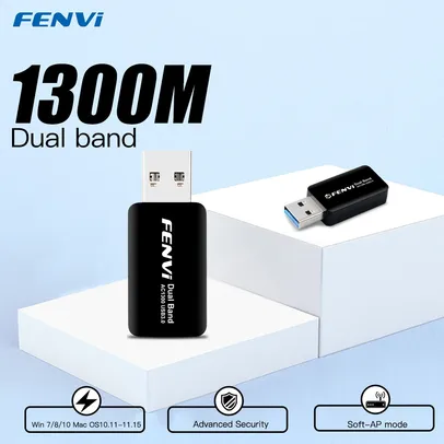 Adaptador wi-fi Fenvi 1300mbps Banda Dupla 2.4g/5ghz Usb 3.0 Sem Fio Adaptador 802.11ac Wi-fi