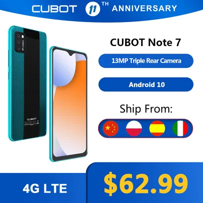 Smartphone Cubot Note 7 2GB+16GB Android 10 | R$334