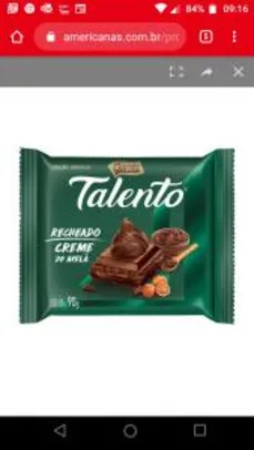 Chocolate Talento Recheado Creme De Avelã 90g - Garoto Valor mínimo R$50