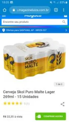 Cerveja Skol Puro Malte Lager 269ml - 15 Unidades - R$22