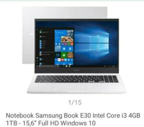 Samsung Book E30 Full HD i3 4Gb 1Tb| BRANCO | NP550XCJ-KT2BR | R$2754