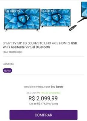 [App] Smart TV LG 50" UN731C UHD 4K | R$2100