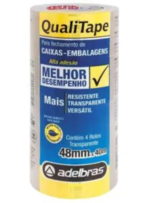 Fita Adesiva para Empacotamento, Adelbras, Transparente, Pacote 4 unidades, 48mm x 40m. | R$11