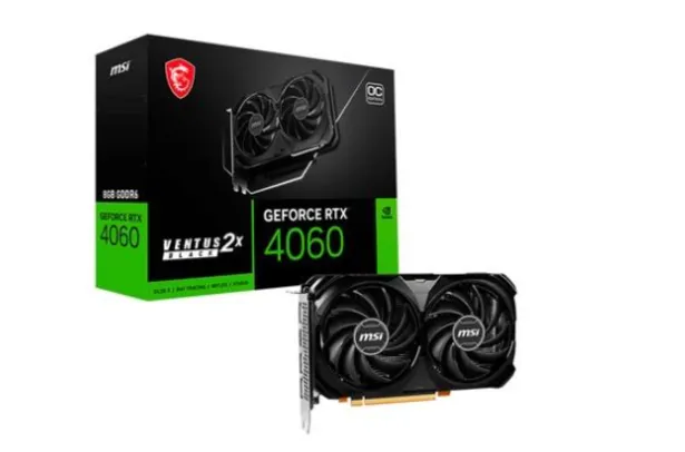 Placa de Vídeo RTX 4060 VENTUS 2x Black OC MSI NVIDIA GeForce, 8GB GDDR6, DLSS, Ray Tracing