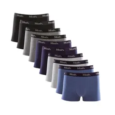 Kit 10 Cuecas Boxer Mash Cotton Preto Cinza e Azul