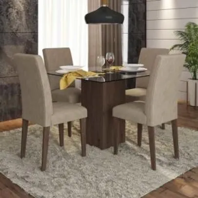 Conjunto Sala De Jantar 4 Cadeiras C/ Vidro Belize - Móveis Arapongas R$ 399