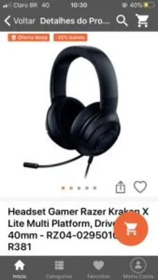 Headset Gamer Razer Kraken X Lite R$260