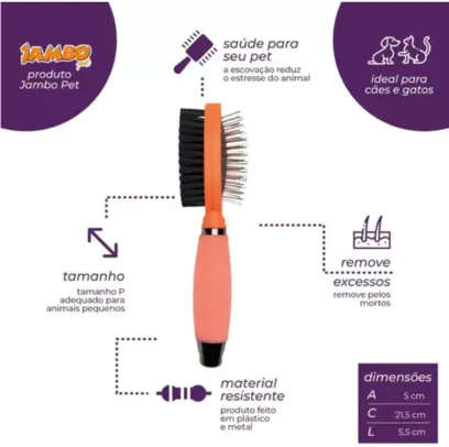 Escova Para Pets Pequenos Dupla Com Cabo Silicone Jambo