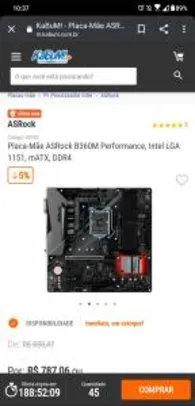 Placa-Mãe ASRock B360M Performance, Intel LGA 1151, mATX, DDR4 - R$669