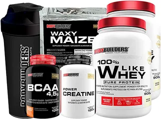 Kit 2x 100% Like Whey 900g + Waxy Maize 800g + Power Creatina 100g + BCAA 100g + Coqueteleira - Body