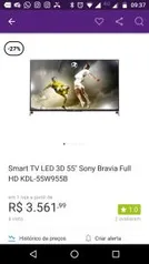 Smart TV 3D 55" Sony KDL-55W955B Full HD + 2 Óculos 3D - R$3561,99