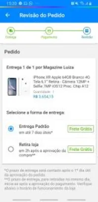 iPhone XR Apple 64GB Branco 4G Tela 6,1” Retina R$3654