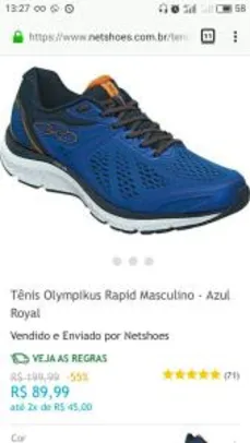 Tênis Olympikus Rapid Masculino - Azul Royal | R$90