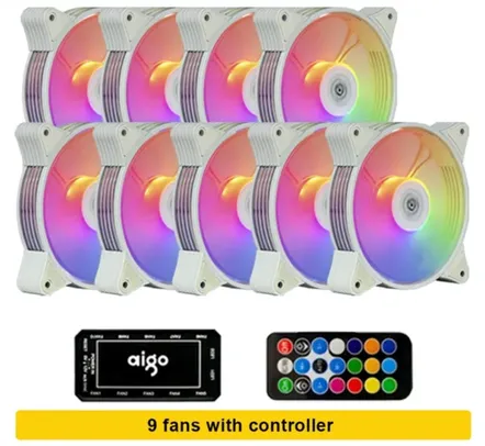 kit Aigo AR12 WHITE 9 Fans + Controladora