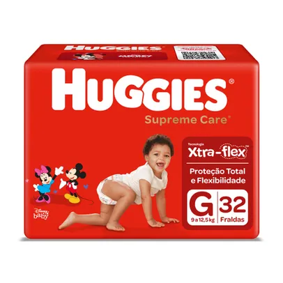 2 Huggies Supreme Care G 32 = 64 Fraldas + Lenço Umedecido por R$31,41