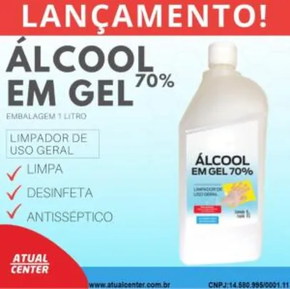Alcool em Gel 70% Higienizador de Mãos Embalagem com 1 Litro