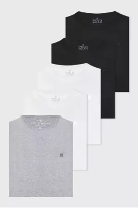 Kit 5 Camisetas Masculinas 100% Algodão Polo Wear Sortido