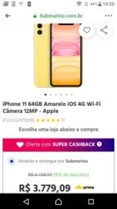 iPhone 11 64GB Amarelo iOS 4G Wi-Fi Câmera 12MP - Apple