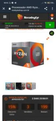 Processador AMD Ryzen 5 3400G 3.7GHz (4.2GHz Turbo), 4-Cores 8-Threads, Cooler Wraith Stealth, AM4 | R$929