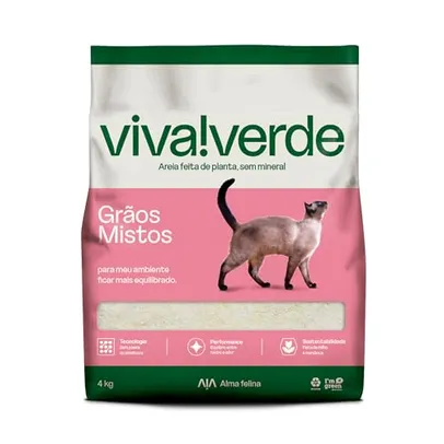 Viva Verde Areia Higiênica Biodegradável para Gatos Grãos Mistos 4kg