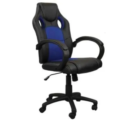 Cadeira Presidente Gamer em Couro PU Preta com Azul Pelegrin PEL-R$278