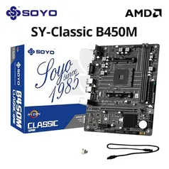 Placa Mãe SOYO B450M SY-Classic,Chipset B450, AMD AM4, mATX, DDR4