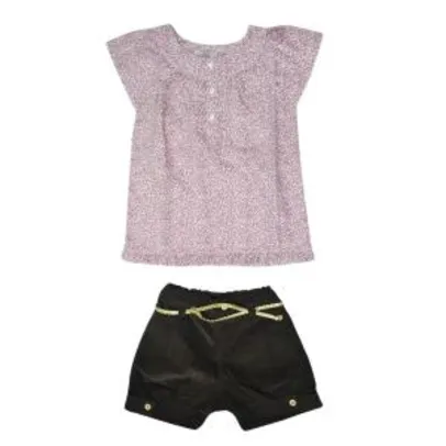 Conjunto Infantil Blusa Tricoline e Shorts de Veludo | R$48