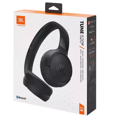 Fone de Ouvido Sem Fio JBL Tune520 On-Ear Pure Bass Bluetooth Preto - JBLT520BTBLK