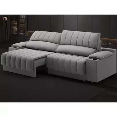 Sofá com Porta Copos e Carregador USB Ret Rec Murano 2,00m Velosuede Grafite - NETSOFAS