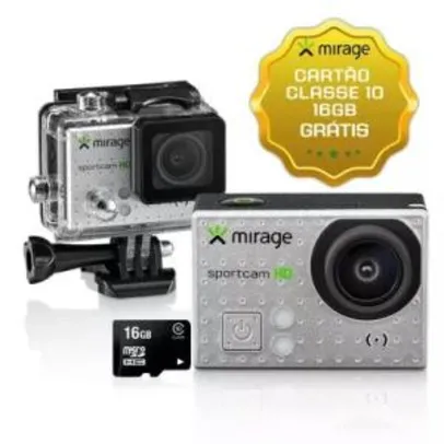 Câmera de Ação Sport HD Mirage 5MP Tela LCD 2" + Cartão 16GB Prata r$ 74,50