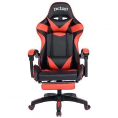 Cadeira Gamer PCTop Racer, Reclinável, Preta e Vermelha, Suporta Até 120KG