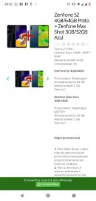 ZenFone 5Z 4GB/64GB Preto + Zenfone Max Shot 3GB/32GB Azul - R$2.500