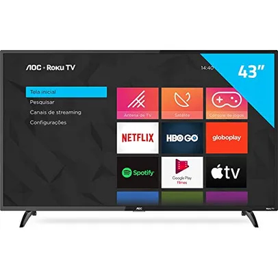 [PRIME] Smart TV LED 43" Full HD AOC ROKU TV FHD 43S5195/78G, Wi-Fi, 3 HDMI, 1 USB, Wifi, Conversor Digital | R$1.599
