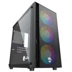 Gabinete Gamer Ninja Kennen, Mid Tower, Vidro Temperado, M-ATX, Black, Sem Fonte, Com 3 Fans ARGB