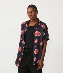 Camisa Manga Curta em Viscose com Estampa Akatsuki Preto