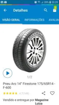 Pneu Aro 14” Firestone 175/65R14 - F-600 - R$190