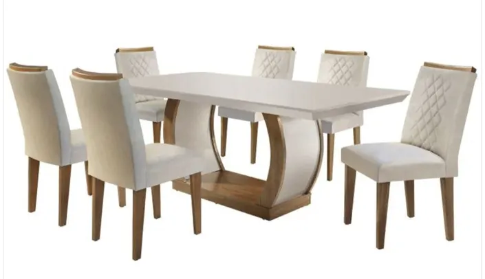 Conjunto Sala de Jantar 6 Cadeiras Kate Espresso Moveis Imbuia/Veludo Creme | R$1.378