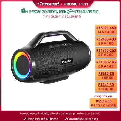 Tronsmart Bang Max caixinha de som 130W caixa de som bluetooth  Controle APP, Guitarra/Entrada Mic