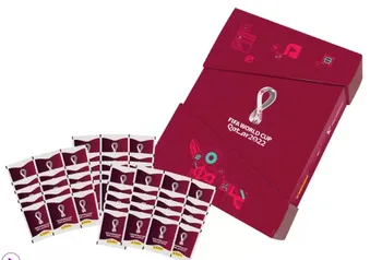 Box copa do mundo com álbum prata e 50 envelopes de figurinhas.