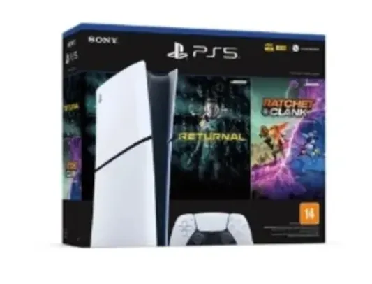 Console PlayStation 5 Slim Sony, SSD 1TB, Edição Digital, Com Controle Sem Fio DualSense, Branco + 2 Jogos Digitais - 1000038914