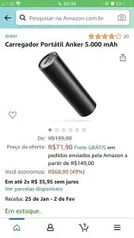 [PRIME] Carregador Portátil Anker 5.000 mAh | R$72