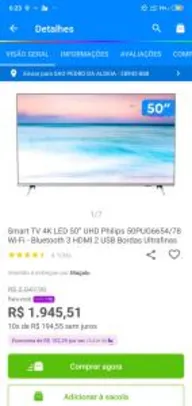 Smart TV 4K LED 50" UHD Philips 50PUG6654