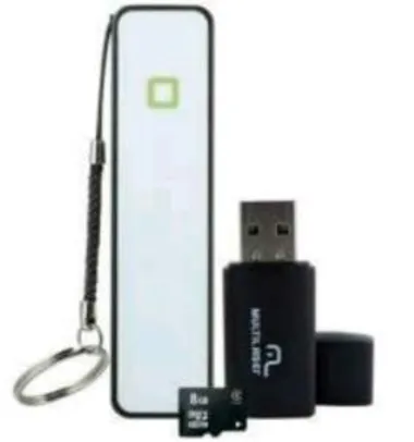 [Clube do Ricardo] KIT: Carregador de bateria portátil 2600 mAh + Cabo Micro USB + Cartão De Memória de 8GB + Adaptador para Pen Drive - Multilaser - R$29